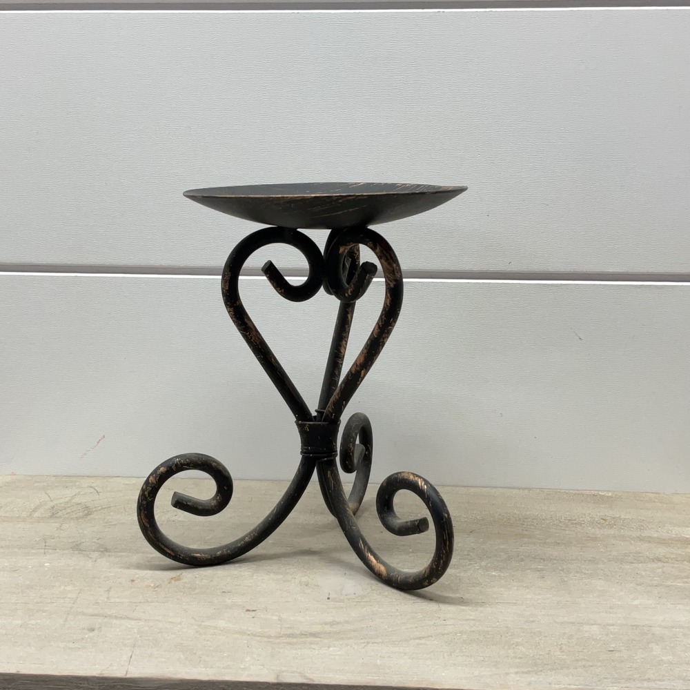 Rustic Wrought Iron Scroll Heart Pillar Candle Holder with Red Ball Candle Set